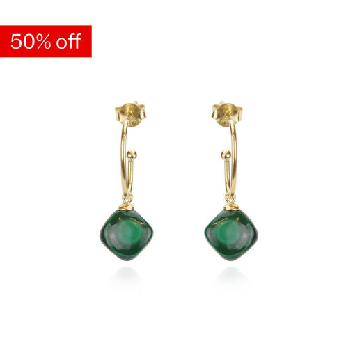Oval hoop earrings with malachite drops by Mounir